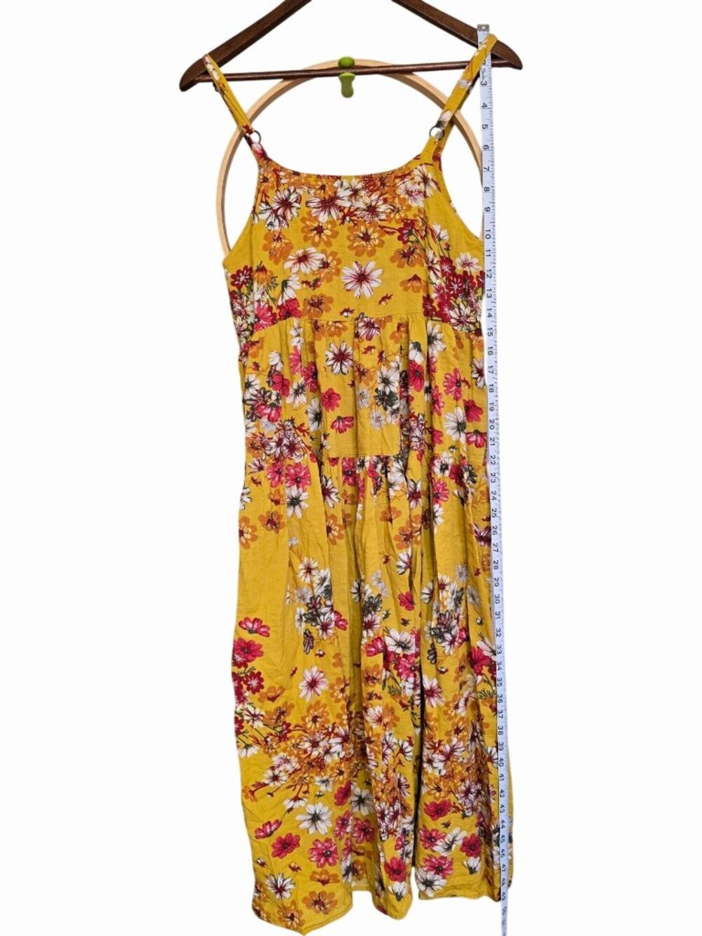 Yellow Floral 100% Cotton Spaghetti Strap Sundress Small Boho Cottage Core - Picture 7 of 8